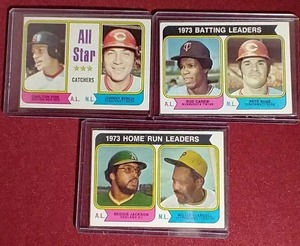 lot 81 image: (3) 1974 Topps Leaders  All-Star Cards - Carew, Bench, Rose, Etc