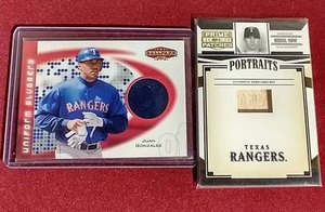 lot 100 image: (2) Texas Rangers Relic Cards - A-Rod & Young
