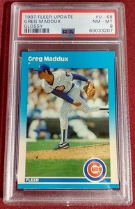 lot 111 image: 1987 Fleer Update Greg Maddux Rookie Card - PSA 8