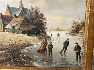 lot 20 image: Antique Oil on Board Framed Painting by Pieter Cornelis