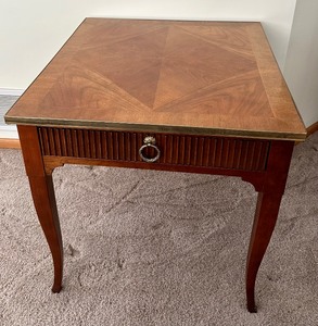 lot 24 image: Vintage Baker Neoclassic Cherrywood Accent Table with Brass Trim