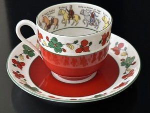 lot 39 image: Two Sets of Porsgrund Teacups and Saucers including Porsgrund Wedding Procession Teacup and Saucer