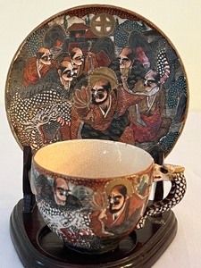 lot 18 image: Antique 19th Century Japanese Hand Painted Satsuma Ware Teacup and Saucer