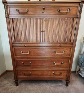lot 5 image: Solid Cherry Tambor Drawer Kindel Directoire Belvedere Tall Boy Dresser