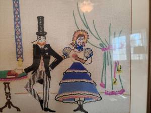 lot 52 image: Romantic Needlepoint Framed Art