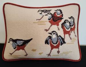 lot 53 image: Richly Hued Collection of Mid-Century Style Needlepoint Throw Pillows