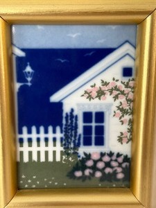 lot 95 image: Porsgrund Framed Art Tile of a Cottage by Anne Marie Odegaard