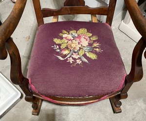 lot 279 image: Vintage Wooden Rocking Chair with Needlepoint Seat