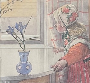 lot 348 image: Liliana in the Window with Crocus Framed Print by Swedish Artist Carl Larsson