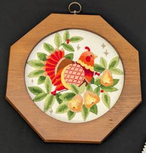 lot 303 image: Needlepoint Partridge Wall Hanging and Vintage Stocking