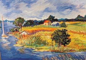 lot 248 image: Framed Vibrant Colored Scenic Print