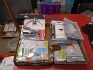 Flat of misc plumbing & electrical items. As shown.