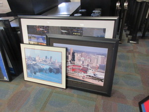 lot 191 image: LARGE FRAMED CITY SCENES INCLUDING CINCINNATTI REDS GREAT AMERICAN BALL PARK