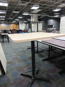 lot 230 image: STEELCASE WHITEWASHED PUB TABLE WITH HEAVY METAL BASE