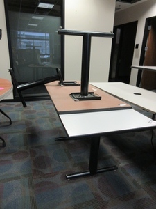 lot 325 image: JOHNSON INDUSTRIES WORK TABLES WITH FOLDING LEGS
