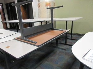 lot 326 image: HERMAN MILLER COMPUTER TABLES WITH MODESTY PANELS