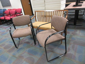 lot 349 image: WOOD BENCH AND STEELCASE RECEPTION CHAIRS