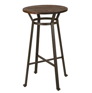 lot 64 image: Glitzhome 41.25 Rustic Round Steel Bar Table with Elm Wood - Coffee