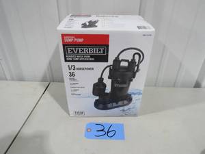lot 36 image: Everbilt 13 HP Submersible Aluminum Sump Pump with Tethered Switch New