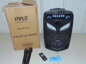 lot 90 image: Pyle Portable Bluetooth PA Speaker System-600W 10 IndoorOutdoor BT Speaker-Includes 2 Wireless Microphones - PPHP101WMB