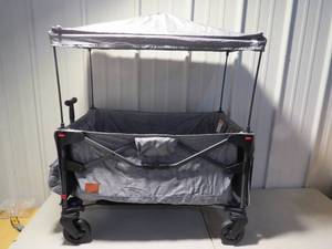lot 32 image: EVER ADVANCED Foldable Wagons for Two Kids Cargo with Adjustable Handle Bar and Removable Canopy