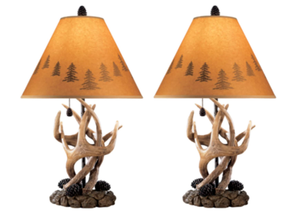 lot 56 image: Signature Design by Ashley Derek Rustic Cabin Antler Lamp Set, 2 Count, Brown - L316984