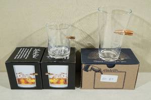 lot 106 image: 3 Lucky Shot Etched Drinking Glasses Zombie with Embedded Bullet