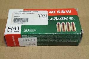 lot 127 image: 50 Sellier & Bellot .40 S&W 180 Gr FMJ Ammo