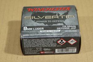 lot 135 image: 20 Winchester Silvertip 9mm Luger 115 Gr Defense JHP Ammo