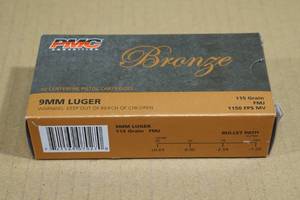 lot 137 image: 50 PMC Bronze 9mm Luger 115 Gr FMJ Ammo