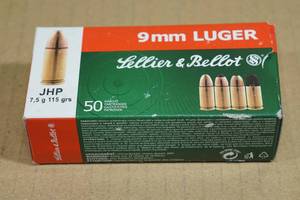 lot 141 image: 50 Sellier & Bellot 9mm Luger 115 Gr JHP Ammo