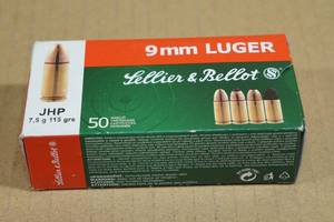 lot 142 image: 50 Sellier & Bellot 9mm Luger 115 Gr JHP Ammo