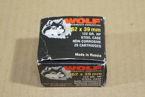 lot 151 image: 20 Wolf 7.62 x 39mm 122 Gr HP Steel Case Ammo