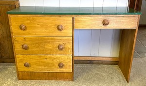 lot 44 image: Vintage Wooden Desk with Kelly Green Top