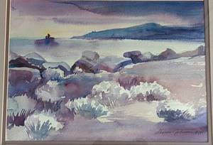 lot 23 image: Framed Scenic Beach Watercolor Painting by Shannon Johnson