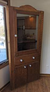 lot 36 image: Vintage Wood Corner Cabinet  Hutch