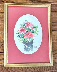lot 85 image: Framed Floral Watercolor by Shirley Blake and Leaf Photograph by Ryan Tischner