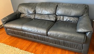 lot 3 image: Leather Craft Navy Blue Leather Sofa