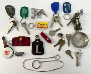 lot 6 image: Group Of Misc. Antique Items Including Keys, Key Chains And More