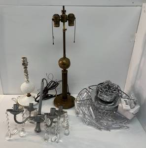 lot 33 image: Group Of Vintage Table Lamps And Chandeliers (Some AS IS)