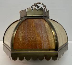 lot 35 image: Vintage Glass And Brass Hanging Light