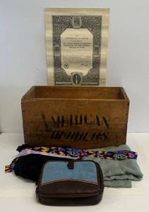 lot 40 image: Vintage Wooden Advertisment Crate ( Americans Rubbers Company) And More