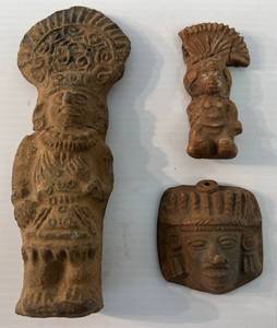 lot 49 image: Three Very Old Mayan Stone Items Large One Has Crack And small One Has Cracks And Missing Pieces Other Is Good