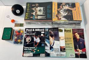 lot 57 image: Large Group Of Vintage Billiard Magazines And Misc. Pool Related Items