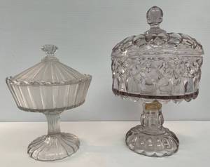 lot 67 image: Two Vintage Cut Glass Serving Dishes 1 Light Purple Tinted Glass