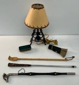 lot 75 image: Group Of Vintage Misc. Items Including Western Themed Lamp And More
