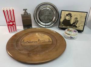 lot 171 image: Group Of Misc. Vintage Uitems Including Charlie Chaplin Wooden Lacquer Box And More