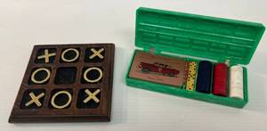 lot 172 image: Bakelite Cribbage Board 7 12 And Wooden And Brass Tic Tac Toe Game