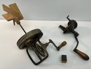 lot 137 image: Group Of Primitive Items Including Butter Churm Grinder And More