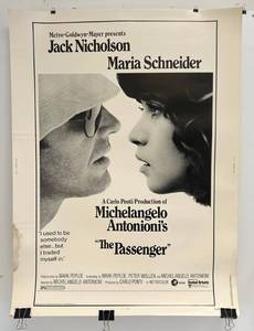 lot 181 image: 1974 30 x 40 Vintage  Movie Theatre Poster The Passenger  Jack Nicholson, Maria Schneider #7594 (Slight Water Damage On Edge, Can Be Hidden By Matting)